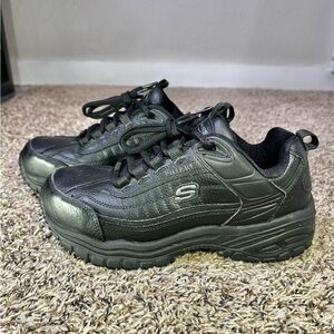 Skechers Shape Work Shoes Men’s Size 7 Leather Non Slip Composite Toe Black